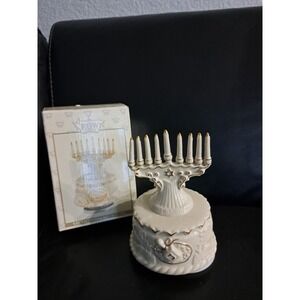 Vintage Crown Hanukkah Menorah Musical - Porcelain Ivory with Gold Accents Rare